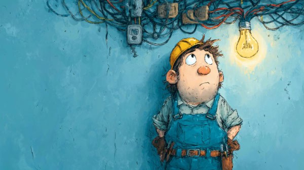 Downloaded
Save to Library
Preview Crop
Find Similar
File #: 1713182870
Funny cartoon electrician under tangled wires with glowing light bulb, blue wall with large copy space